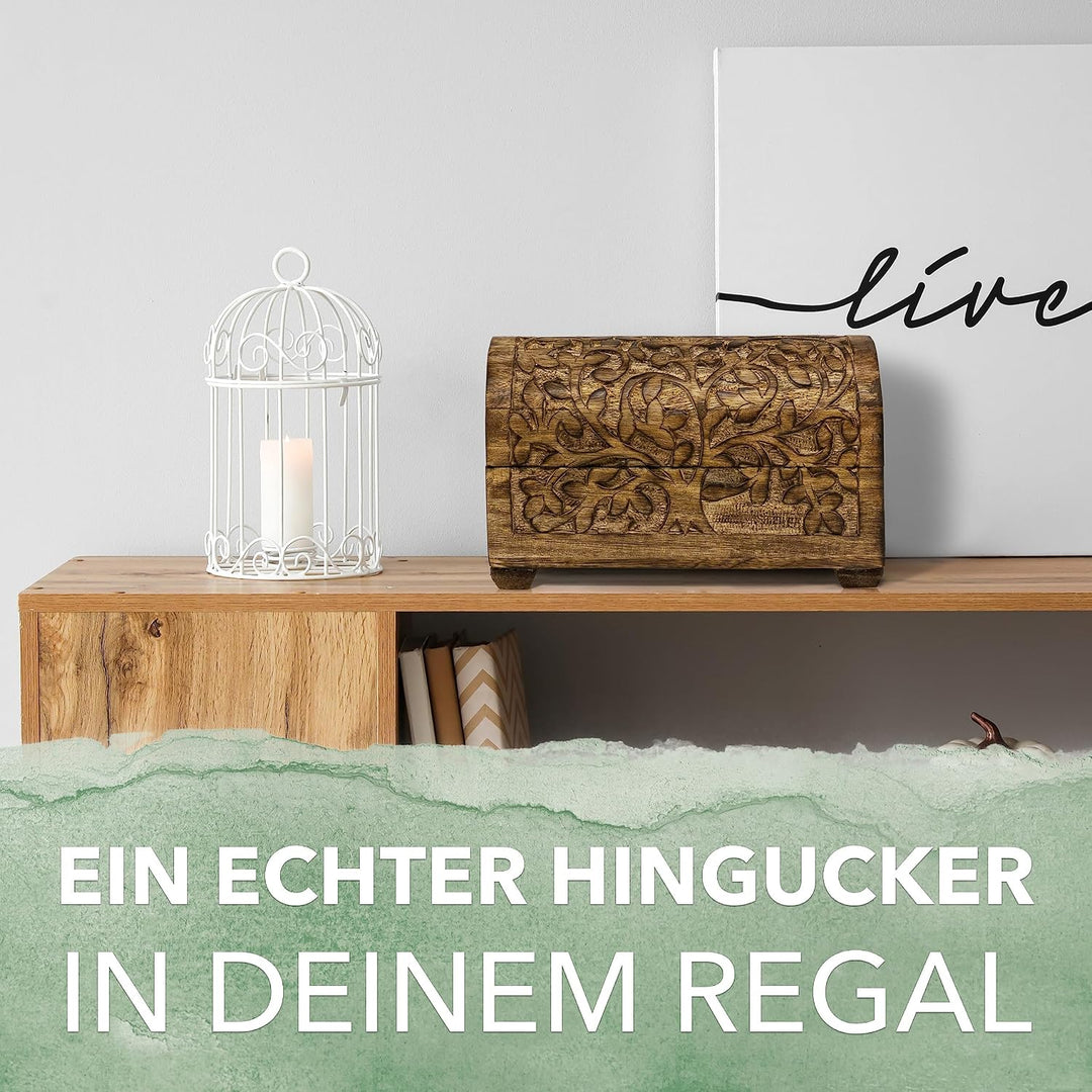 3 er Set Schatztruhen Baum des Lebens, massive Holz-Schatullen max. 28 x 20 x 19 cm Braun Box Baum d