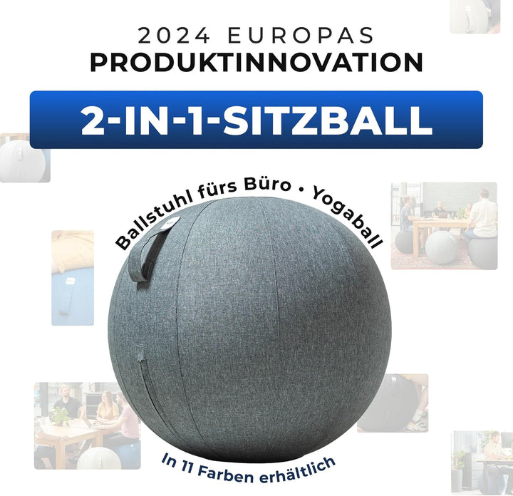 Sitzball Büro Ergonomisch 65 cm, Ergonomische Sitzmöbel für Büro und Heimbüro, Langlebiger Stoff, Gy