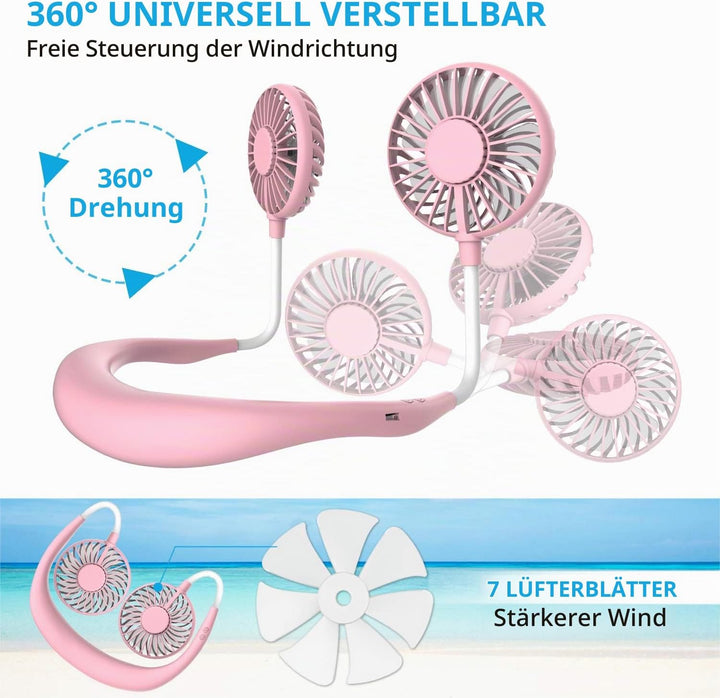 ITSHINY Nackenventilator, tragbar, Mini-USB-Ventilator, tragbarer Hals-Ventilator, wiederaufladbar,
