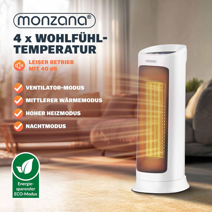 Monzana® Keramik Heizlüfter 2000W 4 Betriebsmodi 15-40°C Energiesparend 120° Oszillation Timer Leise