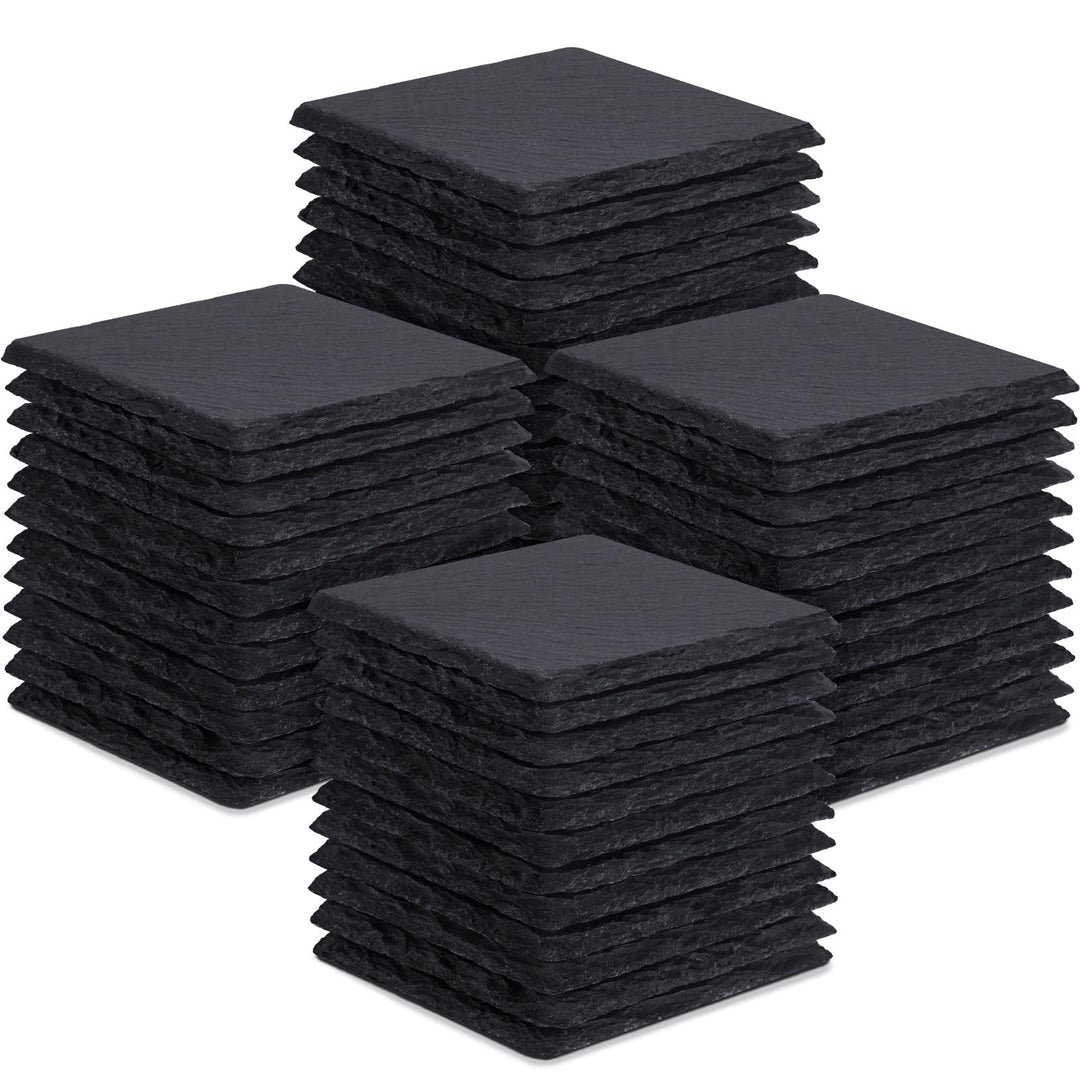 48 Stück Schiefer-Getränkeuntersetzer, GOH DODD 4 Zoll Schwarze Steinuntersetzer Set, Lasergravierte