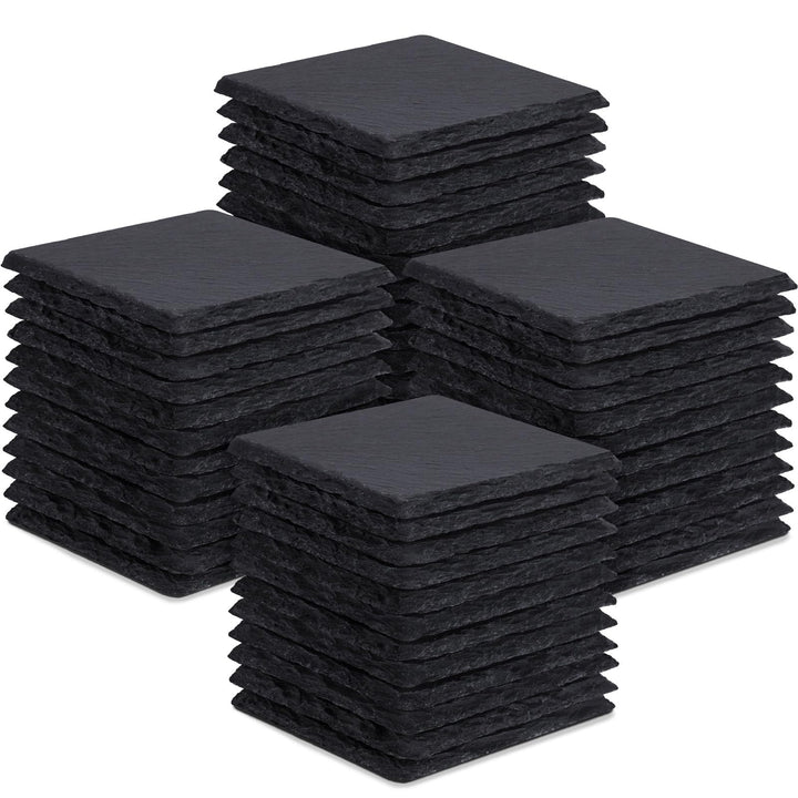 48 Stück Schiefer-Getränkeuntersetzer, GOH DODD 4 Zoll Schwarze Steinuntersetzer Set, Lasergravierte
