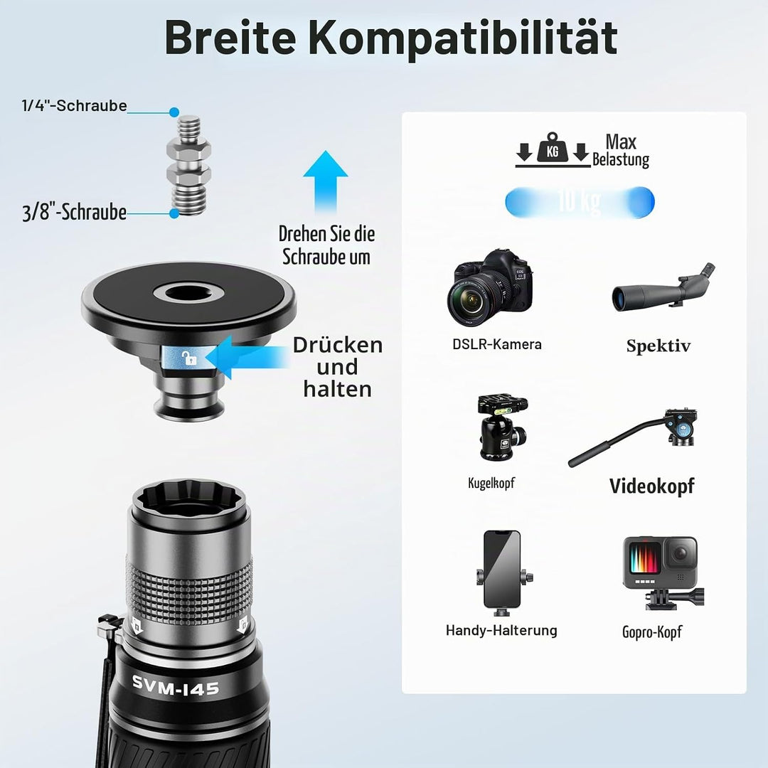 SIRUI SVM-145 Einbeinstativ Kohlefaser Kamera, 145cm Carbon monopod Rapid System Einstufige Höhenver