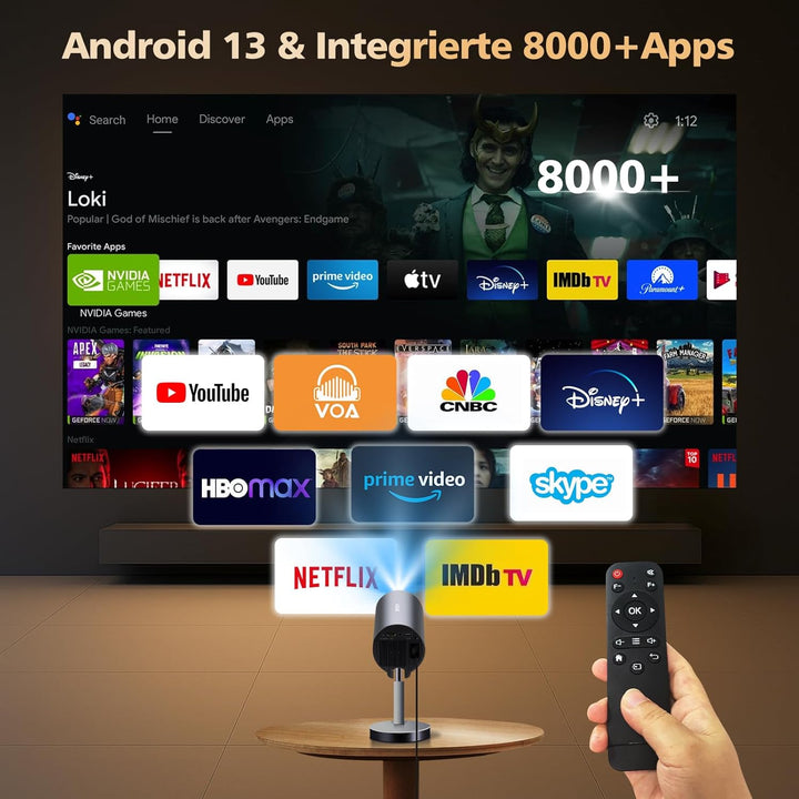 Autofokus/Trapezkorrektur VGKE Mini Beamer Heimkino 4K Unterstützt, 15000 Lumens Full HD Videoprojek