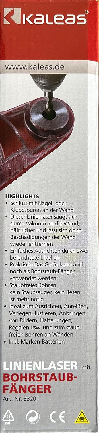 Linienlaser mit Bohrstaubfänger 2in1, selbsthaltend durch Vakuum (33201)