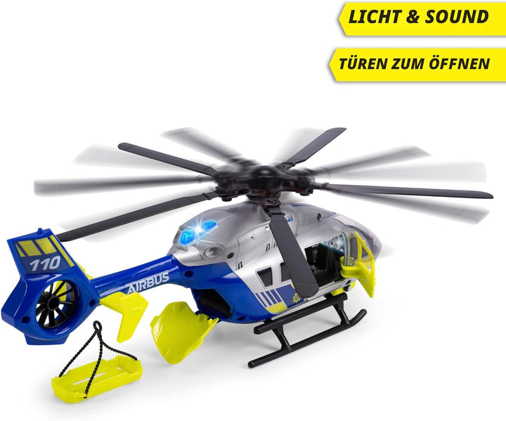 Dickie Toys - Polizei-Hubschrauber Airbus H145 (36 cm) - Spielzeug-Helikopter mit Aufzieh-Propeller,