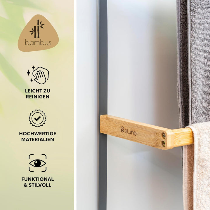 eluno Tür-Hängeregal aus Metall und Bambus, Tür-Handtuchhalter mit 3 Handtuchstangen, 4 praktischen