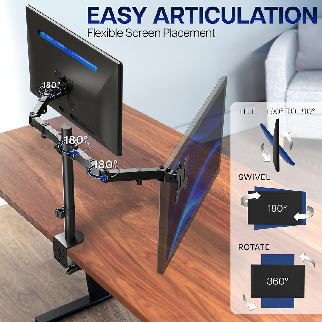 VIVO Dual LCD Monitor Desk Mount Stand Heavy Duty Fully Adjustable fits 2 /Two Screens up to 27" Sch