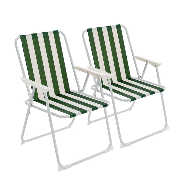Harbour Housewares Klappe Metall Beachstühle - Grüne Streifen - Pack Von 2, Grün