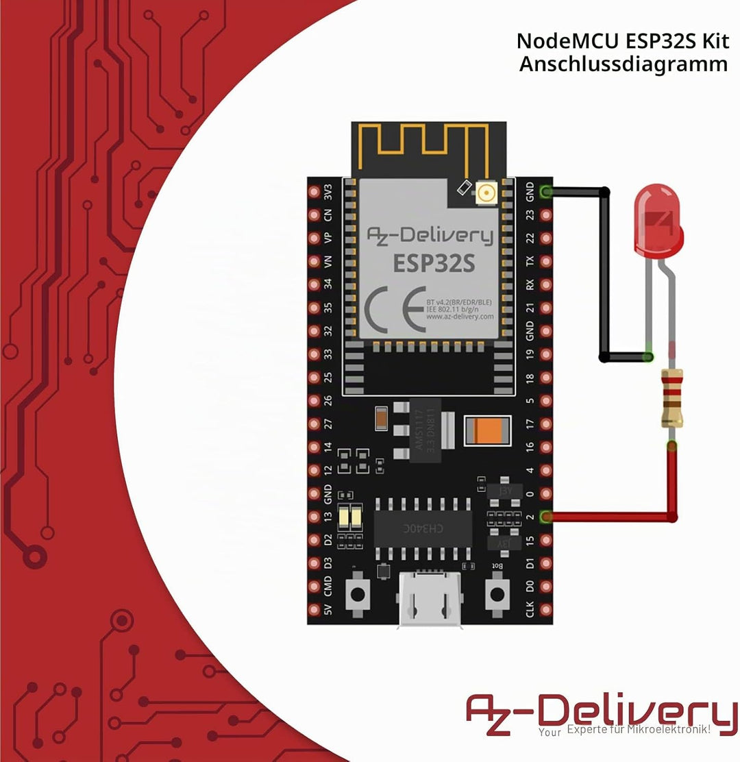 AZDelivery 5 x NodeMCU ESP32 S Kit Bluetooth Audio BLE MCU-Module Development Wifi Board mit 2,4-GHz