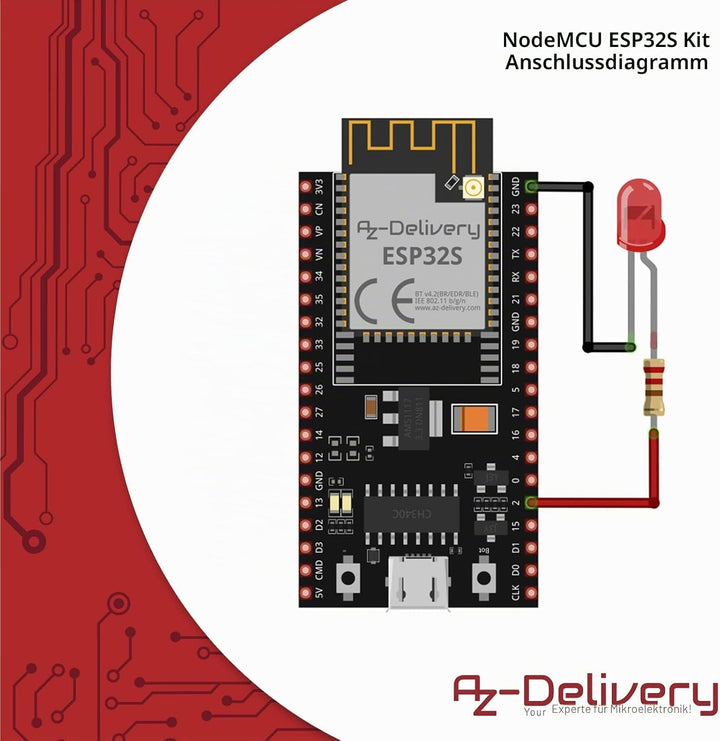 AZDelivery 5 x NodeMCU ESP32 S Kit Bluetooth Audio BLE MCU-Module Development Wifi Board mit 2,4-GHz
