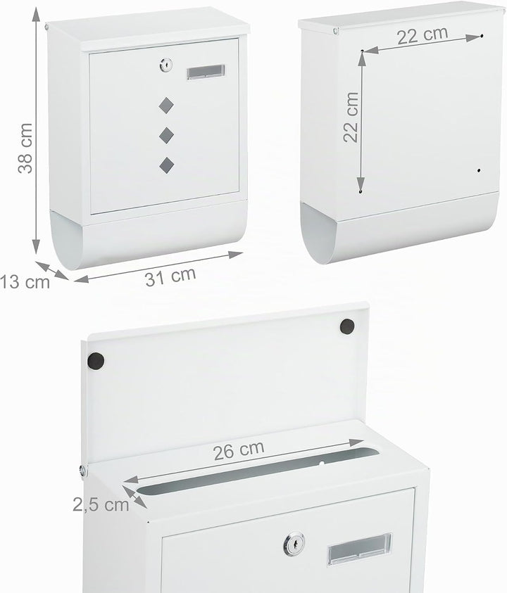 Relaxdays Briefkasten mit Sichtfenster, Metall, 4 Schlüssel, Zeitungsfach, Postkasten, HBT ca. 38 x