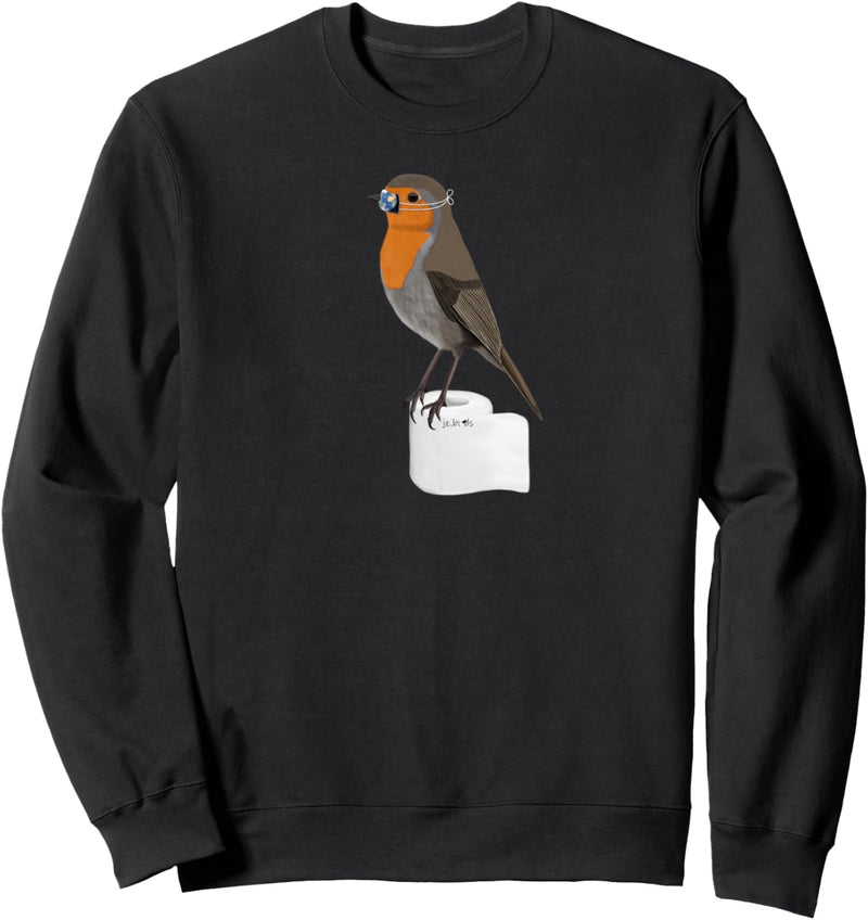 Rotkehlchen Vogel mit Mundschutz auf Toilettenpapier Sweatshirt