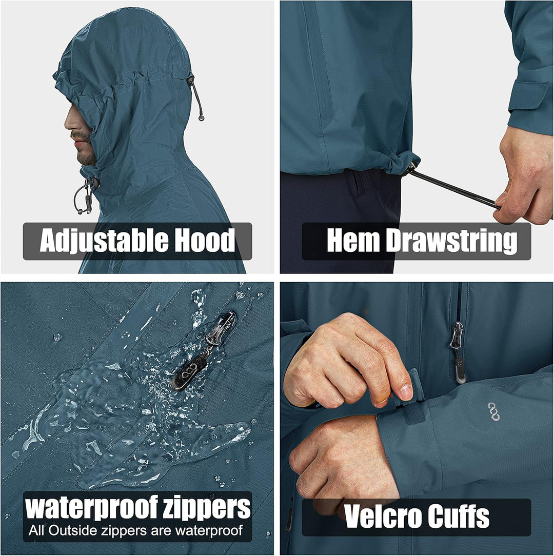 33,000ft Regenjacke Herren Wasserdicht Outdoorjacke Leichte Freizeitjacke Packbare Windjacke Fahrrad