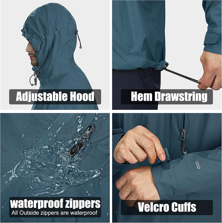 33,000ft Regenjacke Herren Wasserdicht Outdoorjacke Leichte Freizeitjacke Packbare Windjacke Fahrrad