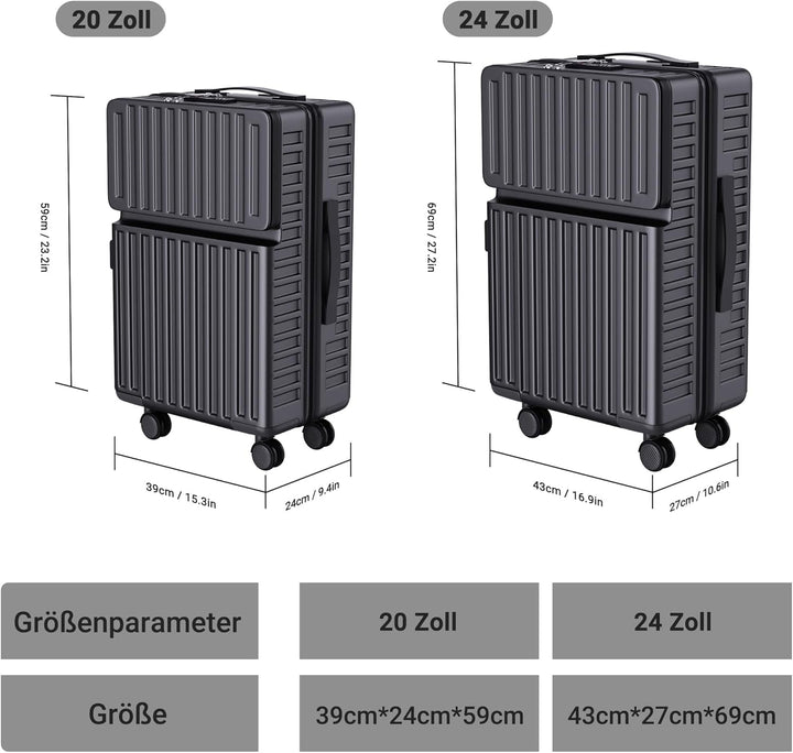 Ravas Kofferset 2 Teilig Hartschale, Koffer & Trolleys Set mit Extrafach, Reisekoffer mit Rollen Set