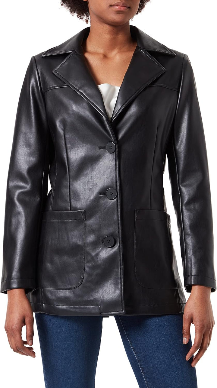 NA-KD Damen Pu Blazer 32 Schwarz, 32 Schwarz