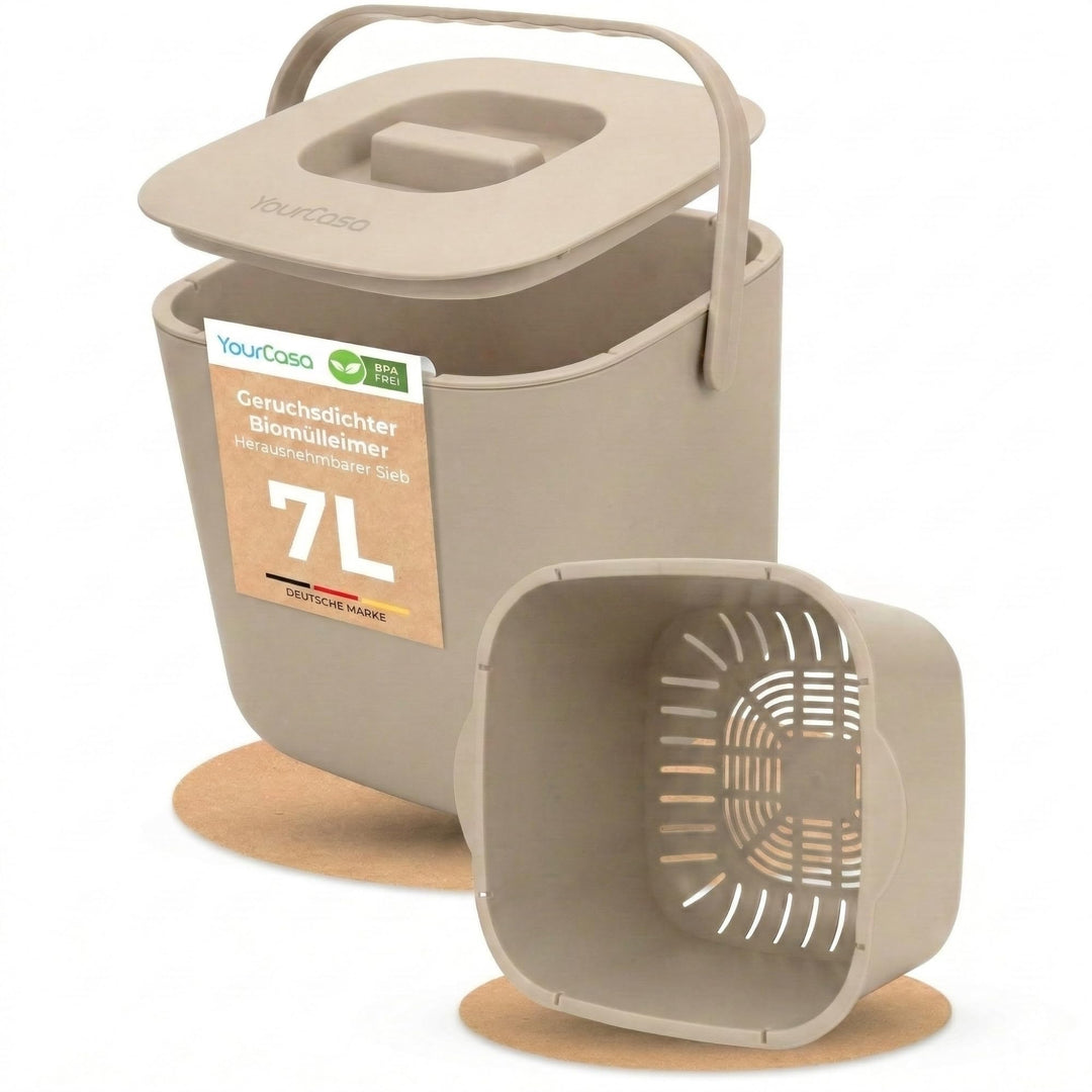 YourCasa® Biomülleimer Küche - 7L - Komposteimer für alltäglichen Biomüll Behälter - Spülmaschinenfe