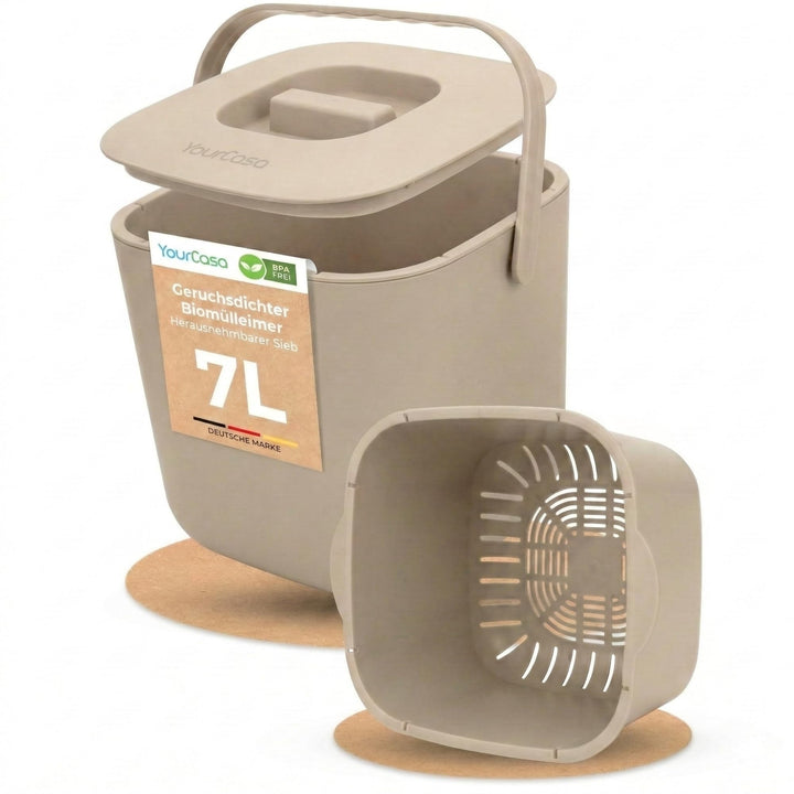 YourCasa® Biomülleimer Küche - 7L - Komposteimer für alltäglichen Biomüll Behälter - Spülmaschinenfe
