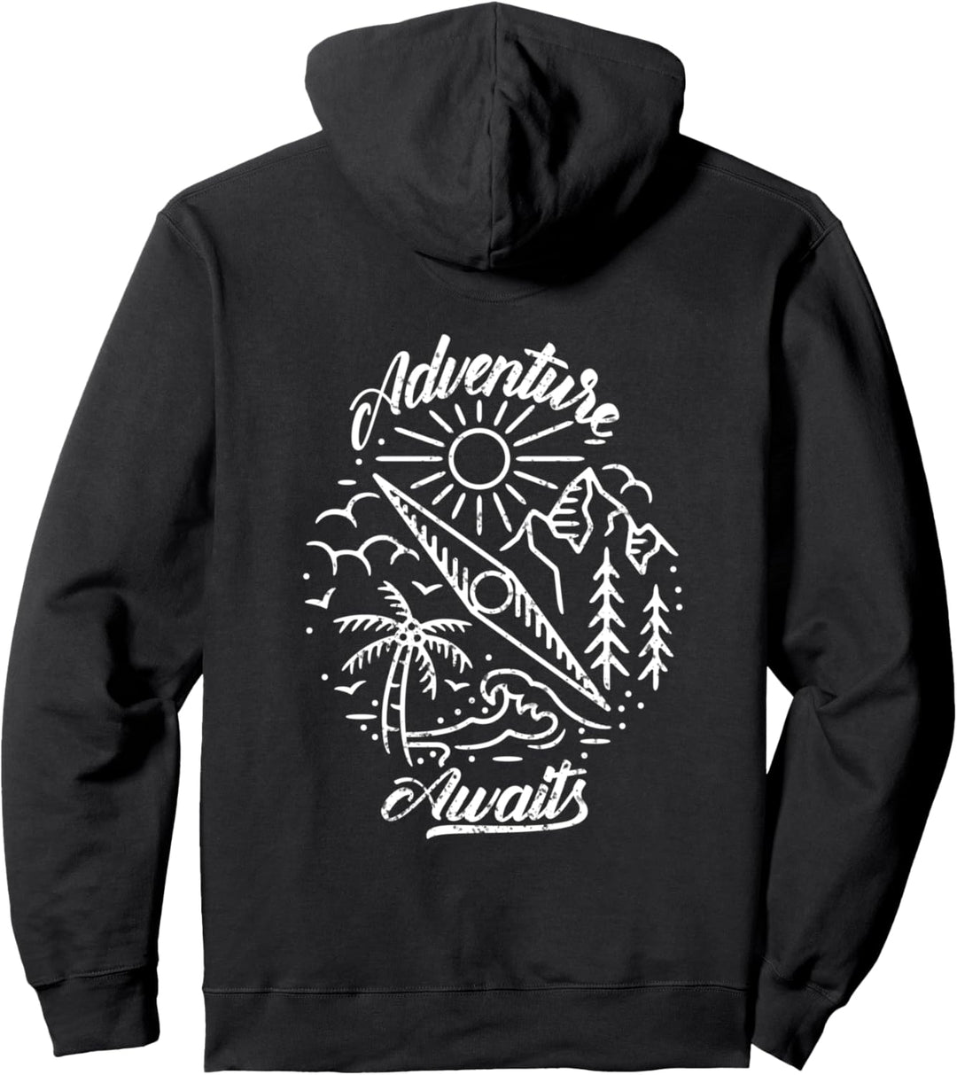 Adventure Awaits I Das Abenteuer Ruft I Rücken Aufdruck Pullover Hoodie
