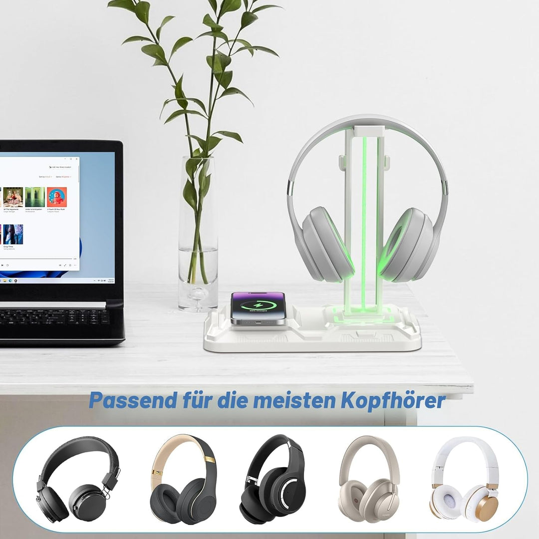 KDD Gaming Headset Halterung mit Wireless Ladegerät - Controller Halterung & Kopfhörer Ständer mit 9