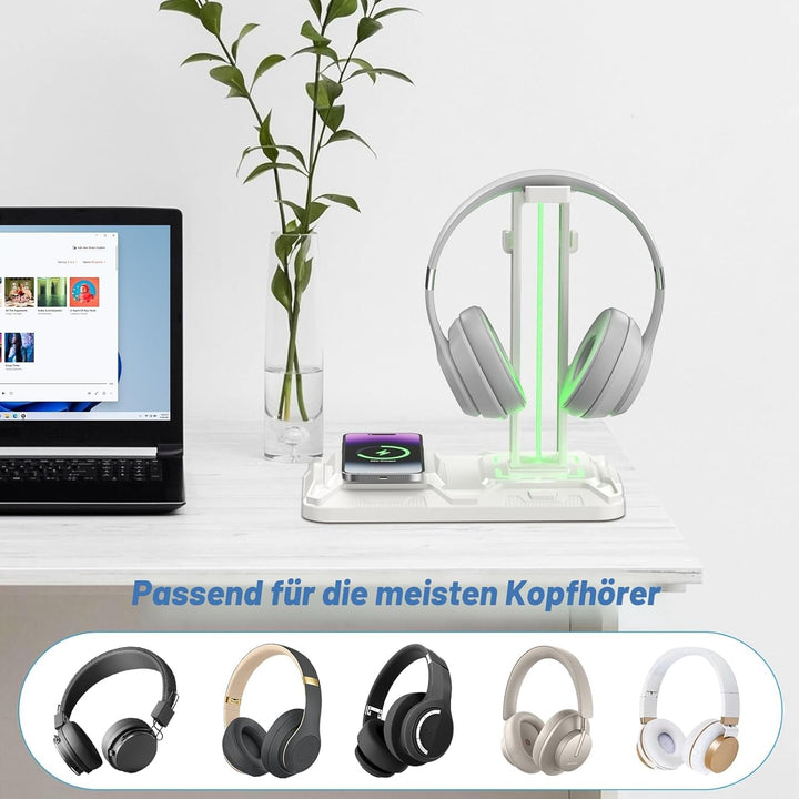 KDD Gaming Headset Halterung mit Wireless Ladegerät - Controller Halterung & Kopfhörer Ständer mit 9
