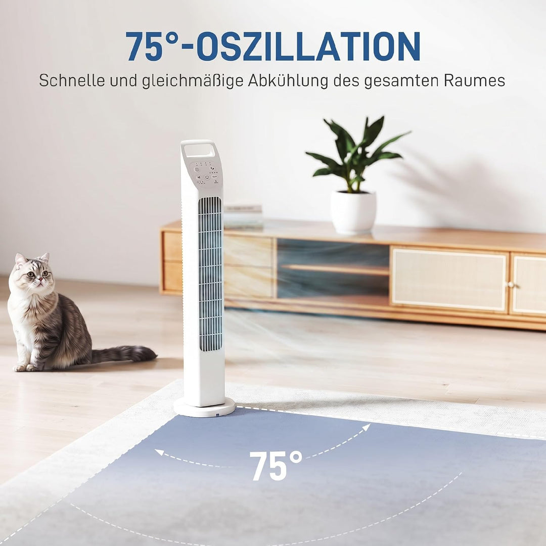 HOMCOM Turmventilator, elektrischer Ventilator mit Fernbedienung, 75° oszillierend, 3 Geschwindigkei