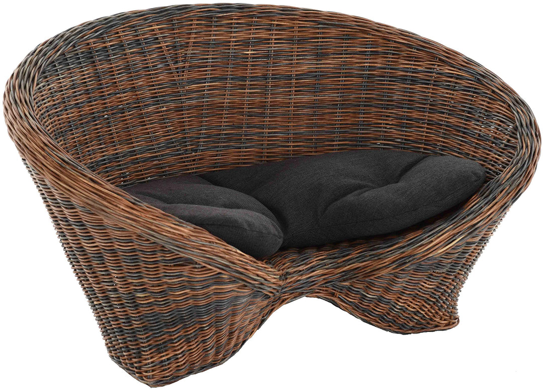 Lotus-Stuhl Meditationssessel aus echtem Rattan/Yoga Sitz zur Meditation Sessel (Schwarz Braun mit K