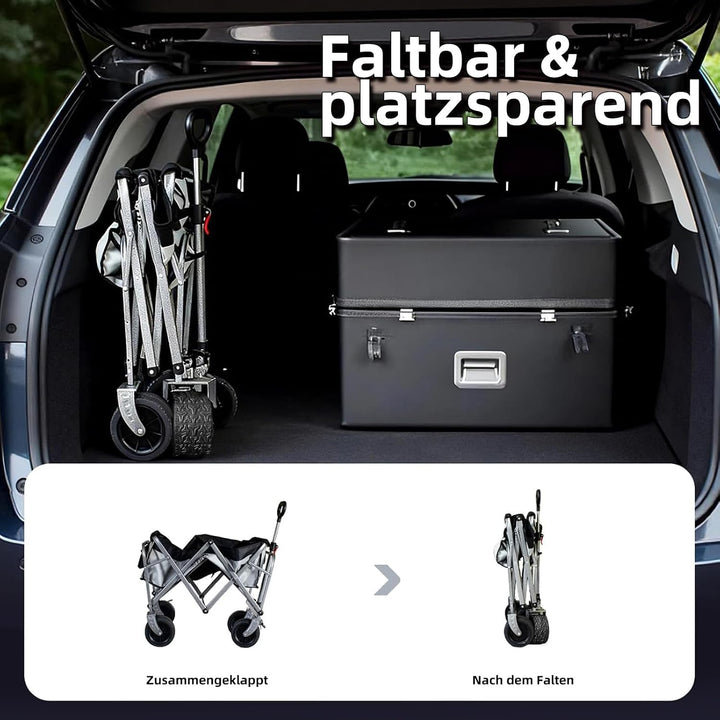 Bollerwagen Faltbar – Tragkraft 272 kg, mit Bremsen, Getränkehalter, Verstellbarem Griff, All Terrai