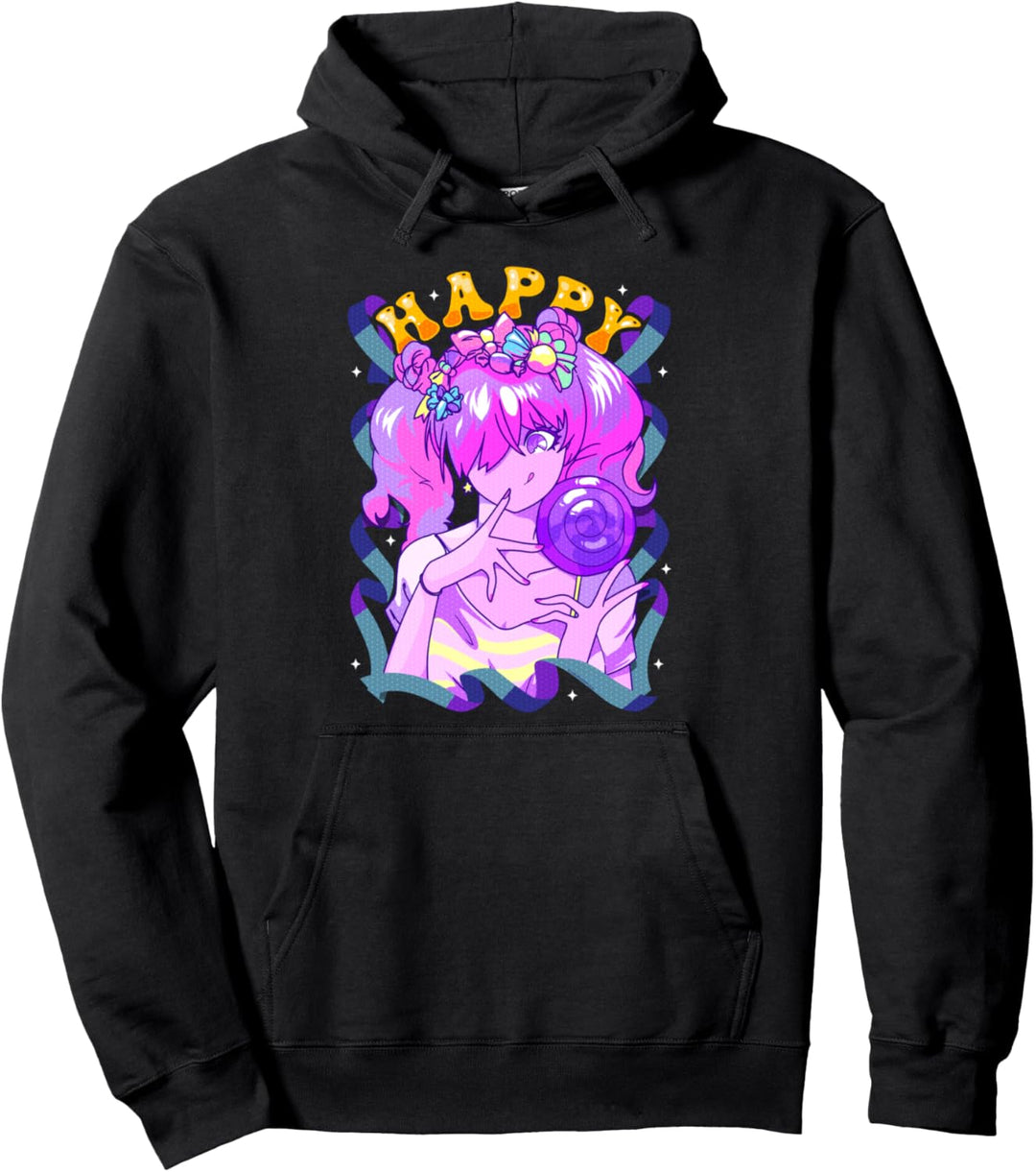 Harajuku Street Fashion Happy Anime Girl with Lollipop Pullover Hoodie