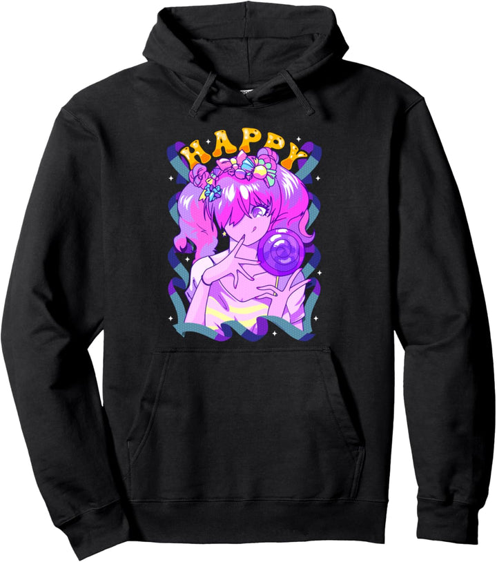Harajuku Street Fashion Happy Anime Girl with Lollipop Pullover Hoodie