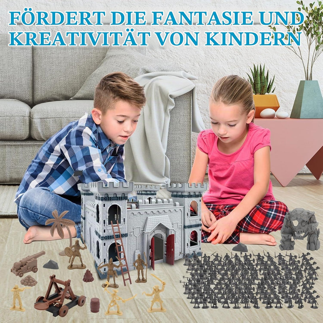 deAO Mittelalterliches Burgspielzeug, 310 Pcs Armee-Modellspiel-Bausatz mit Burg, Burgsoldaten Milit