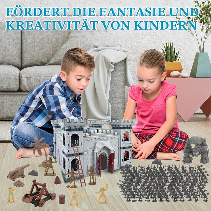 deAO Mittelalterliches Burgspielzeug, 310 Pcs Armee-Modellspiel-Bausatz mit Burg, Burgsoldaten Milit