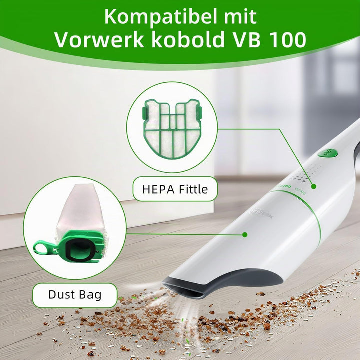 12 Stück Staubbeutel für Vorwerk Kobold VB100,Staubsaugerbeutel,Mit 4 Motorfiltern, 2 Bürsten, Staub
