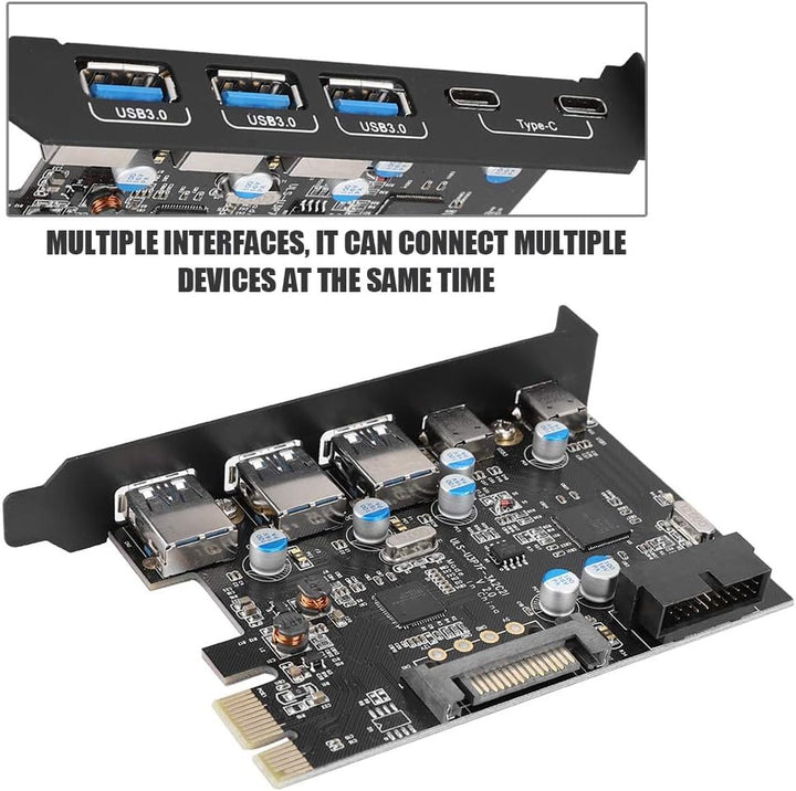 ASHATA 5-Port USB PCIe Express Controllerkarte, USB 3.0/Type-C zu PCI-E Erweiterungskarte Schnittste