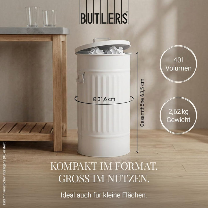 BUTLERS Retro Mülltonne Oskar 40l Mülleimer mit Deckel und Tragegriffen | Küche Abfalleimer ideal al