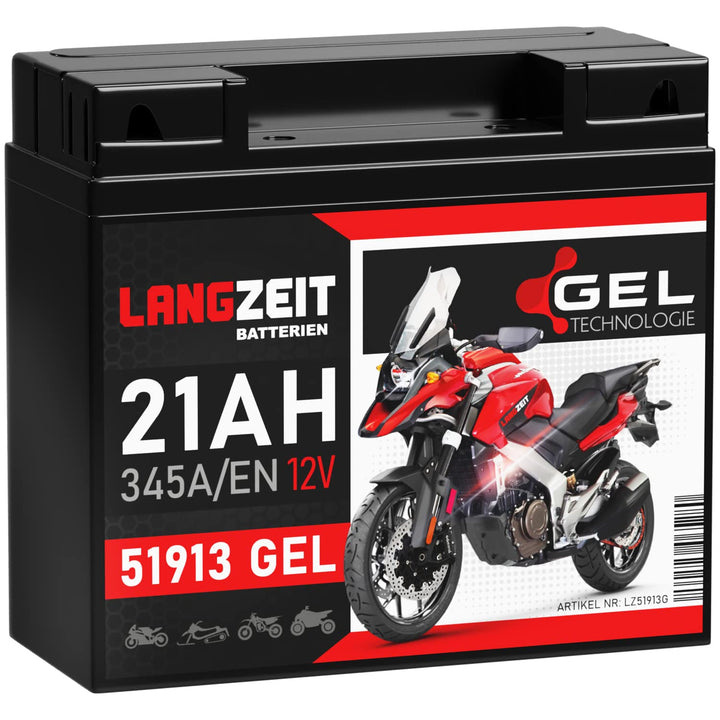 LANGZEIT 51913 GEL Motorradbatterie 12V 21Ah 345A/EN Gel Batterie 519013017 ABS 19Ah G19 doppelte Le