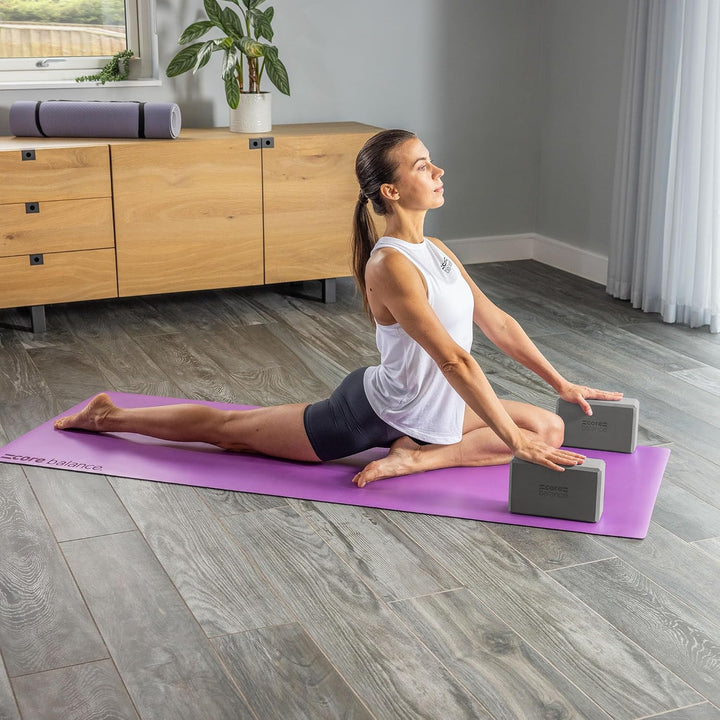 Core Balance Yoga Blocks im Doppelpack & GRATIS Yoga-Gurt, 2 STK. Eva Schaumstoff-Blöcke, robust & l