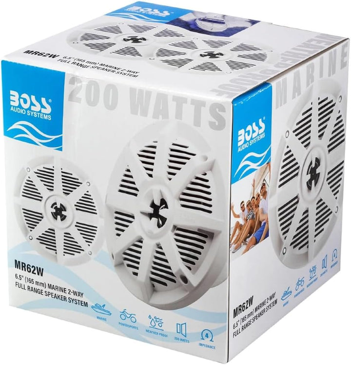KIT Set FÜR BOSS Audio Systems MR62W 2 weisse Marine-Lautsprecher, 2-Wege, 6,5 Zoll, 16,5 cm, 100 Wa