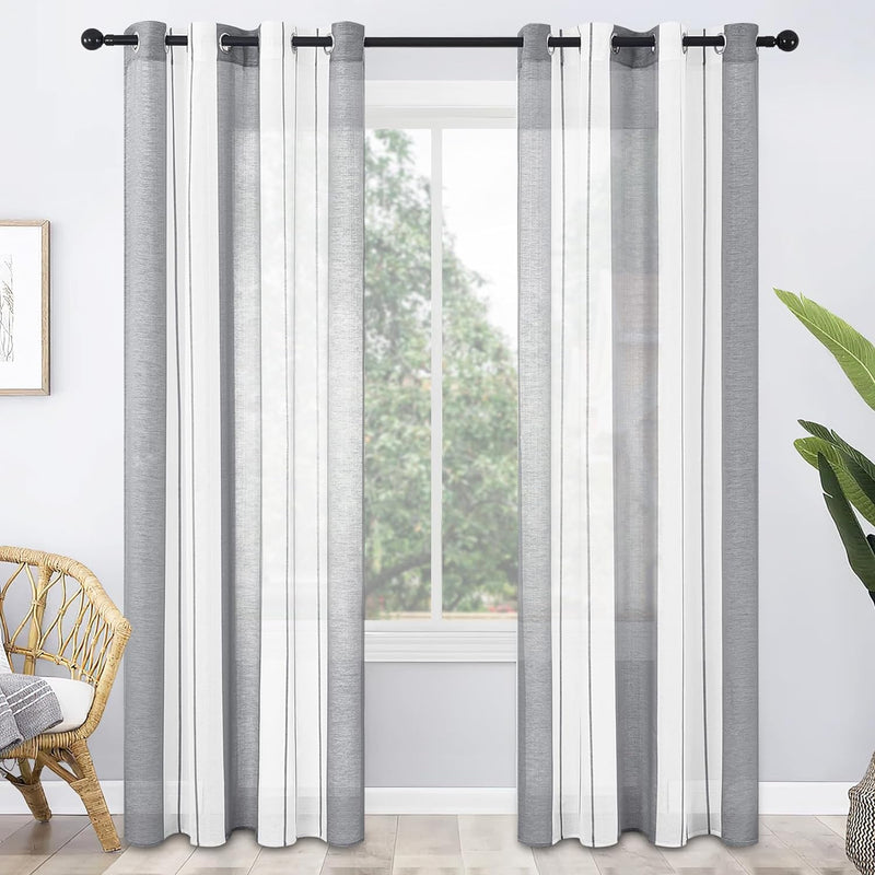 MRTREES Gardinen mit ösen, Voile Vorhänge Wohnzimmer Moderne Vorhang Weiss + Grau halbtransparent ge