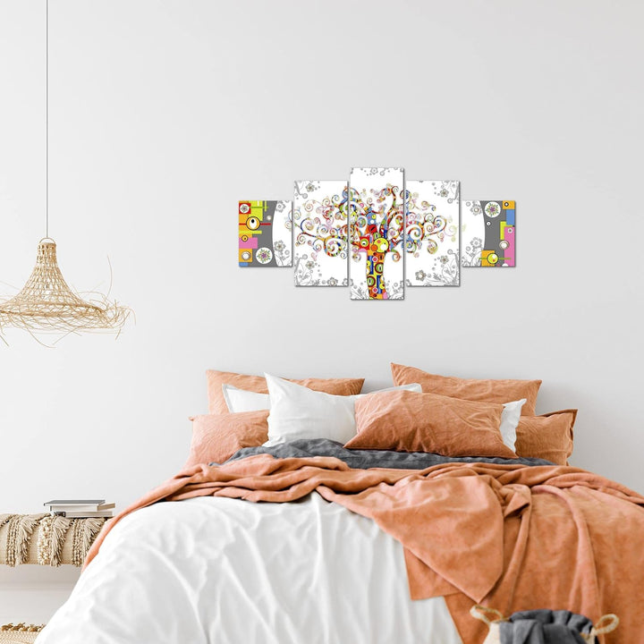 Runa Art Wandbilder Gustav Klimt Baum des Lebens 5 Teilig Bild auf Vlies Leinwand Deko Wohnzimmer Sc