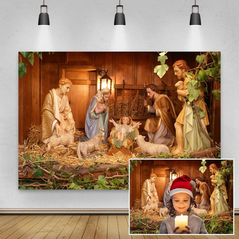 Renaiss 2.7x1.8m Geburt Jesu Hintergrund Krippe Krippe Fotografie Hintergrund Weihnachten Party Deko