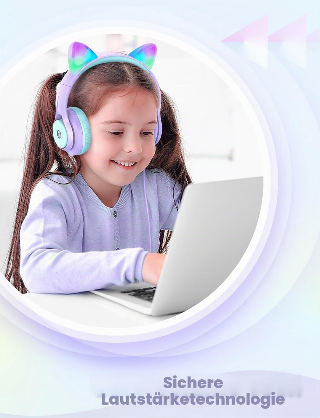 iClever Kinder Kopfhörer, Katzenohr-LED-Leuchte Over-Ear mit 85dBA Lautstärkebegrenzung Faltbare HD