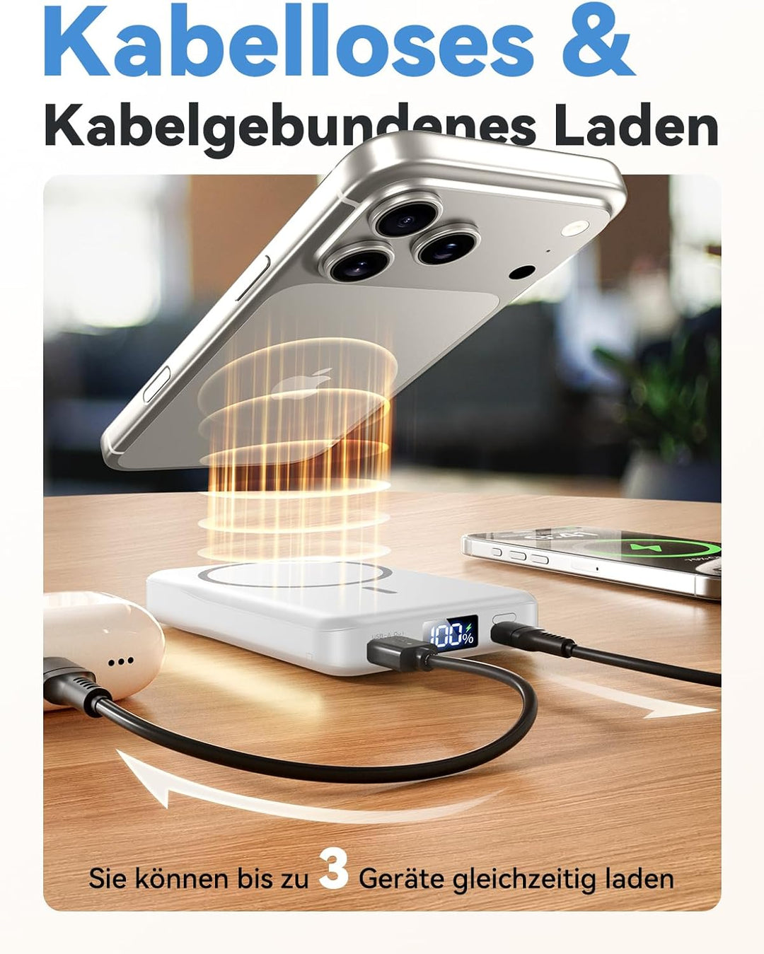 Powerbank für MagSafe,10000mAh Ultra Schnellladen Power Bank für iPhone 17 | Magnetische 20W USB-C E