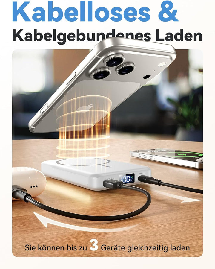Powerbank für MagSafe,10000mAh Ultra Schnellladen Power Bank für iPhone 17 | Magnetische 20W USB-C E