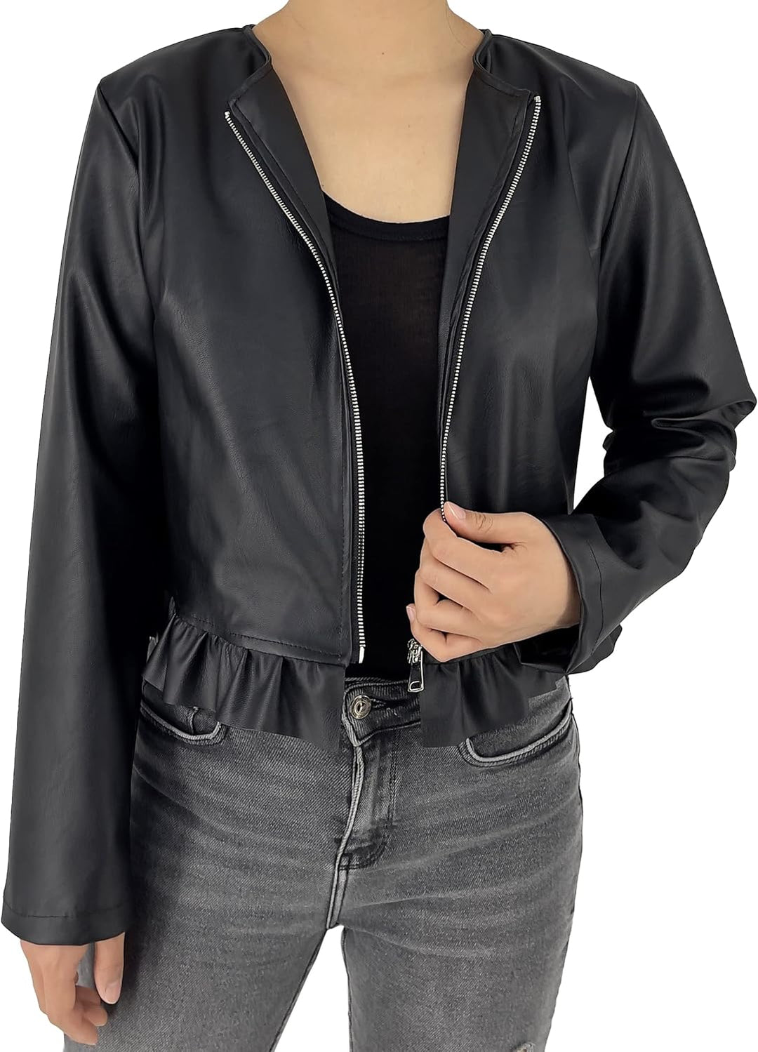 JOPHY & CO. Kurze Damenjacke aus Kunstleder (Artikelnummer: 6716) XS Schwarz, XS Schwarz