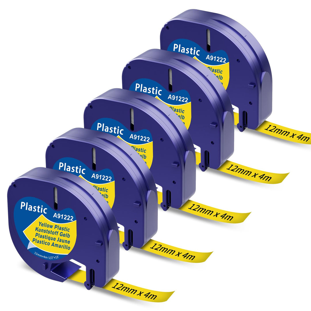 Aken Plastic A91222 Kompatibel mit Dymo LetraTag Etikettenband Gelb 12mm x 4m, Kompatibel mit Dymo L