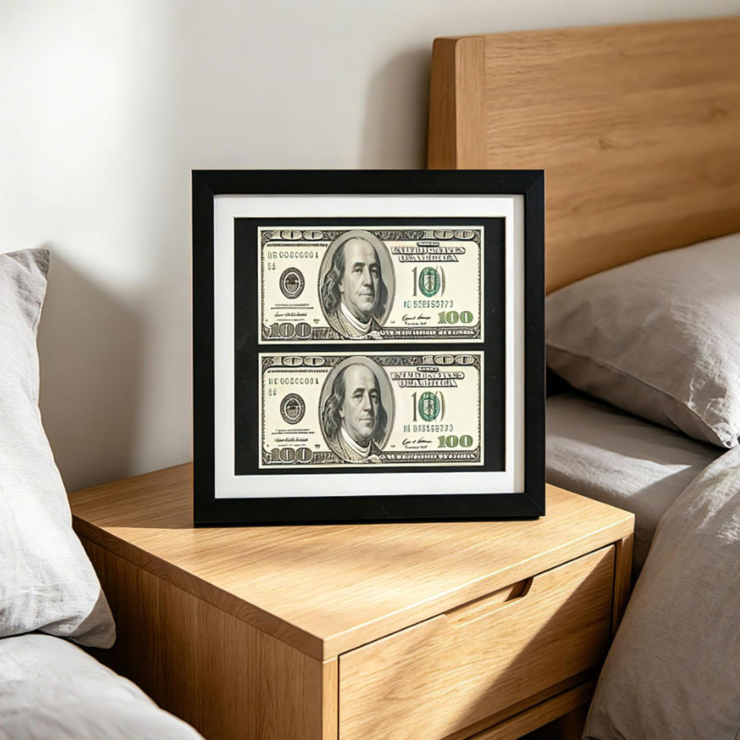 Dollarschein Schein-Display-Rahmen,Rahmen für Wand,HD-Glas,Mit schwarzer Rahmen.