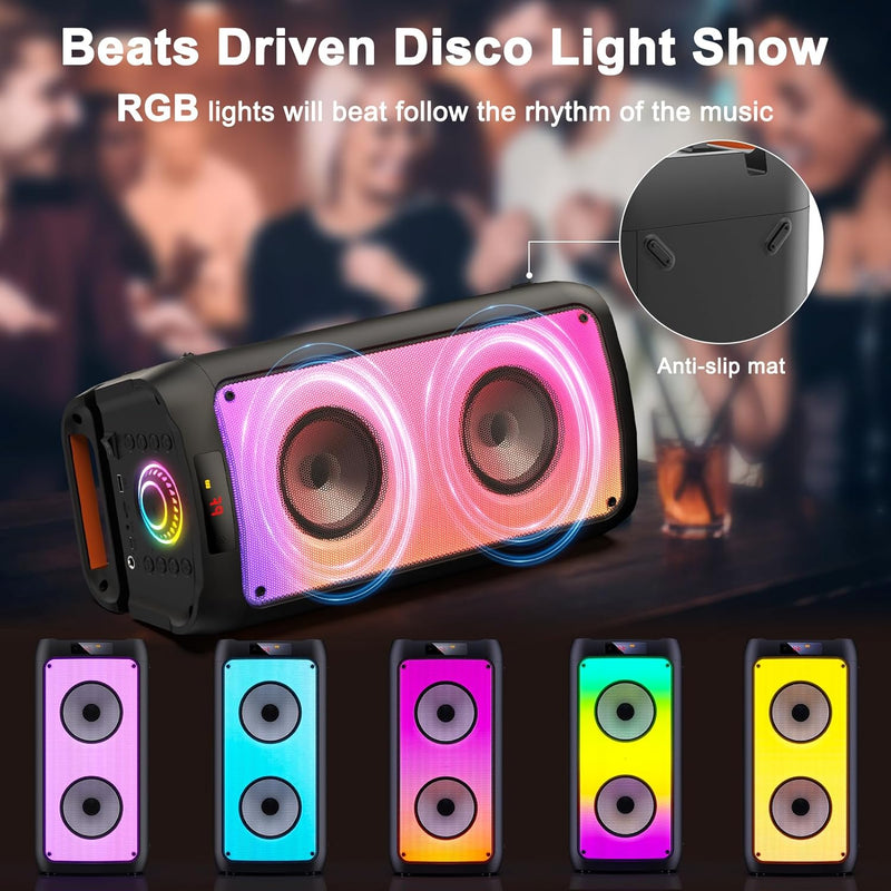 JYX Karaoke Machine mit 2 Mikrofones, grosser Tragbaren Bluetooth Lautsprecher mit RGB-Licht, Karaok