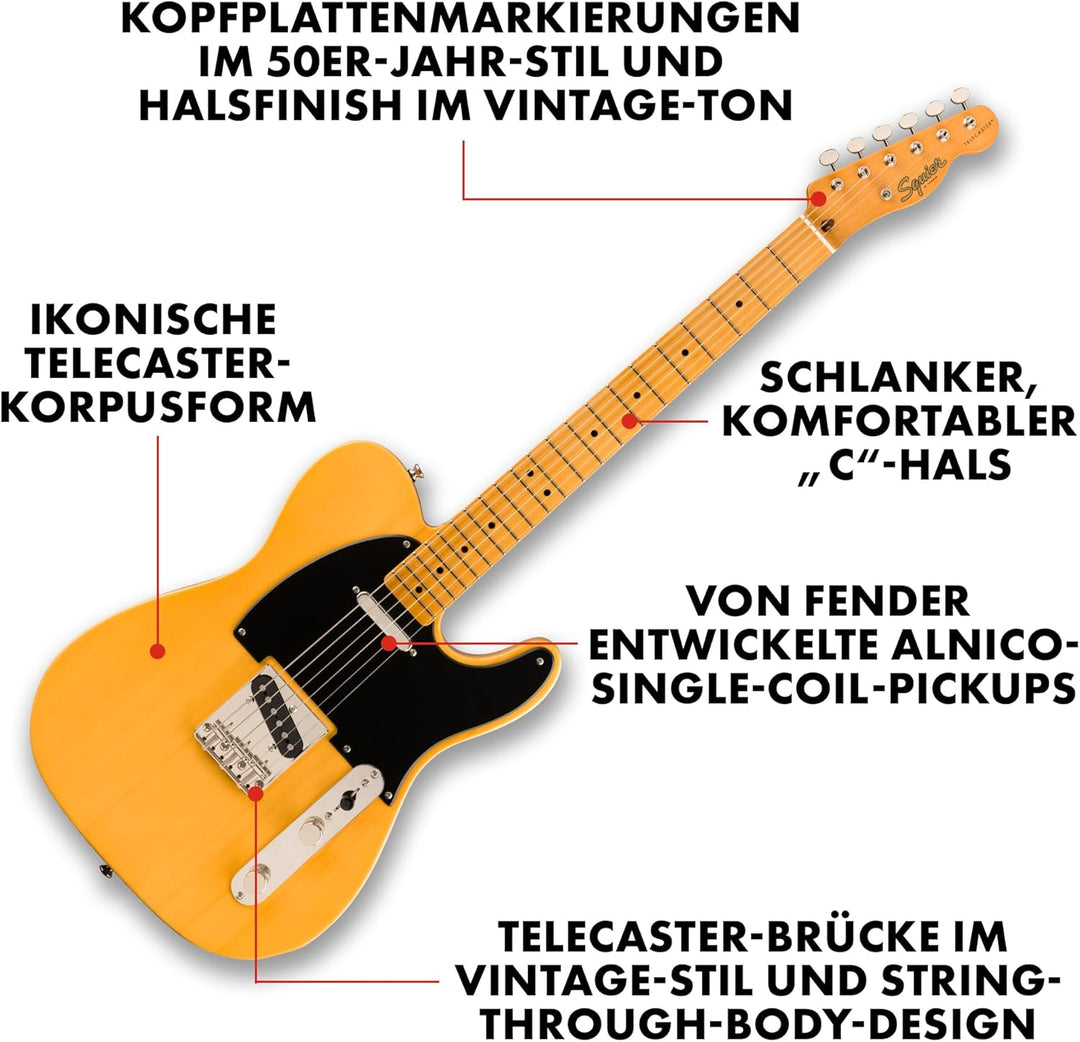 Squier by Fender Classic Vibe '50s Telecaster mit Ahorngriffbrett, Butterscotch Blonde, Standardgrös